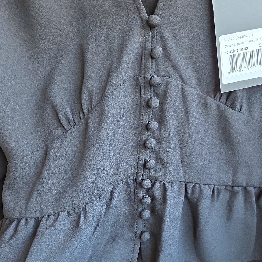 The Kooples Black V-Neck Button-Peplum Blouse - Picture 5 of 10